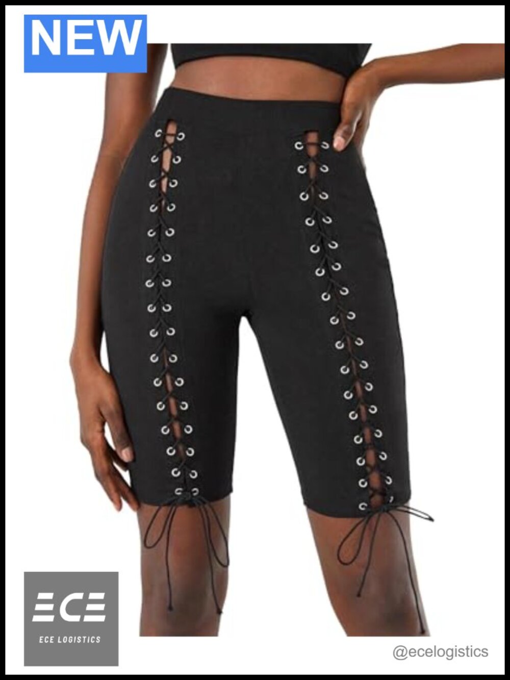 Women's Lace Up Biker Shorts Ribbed Cutout Gothic High Waist Leggings